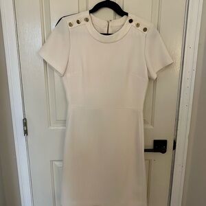 Club Monaco White Short Sleeve Dress with Gold Button Accents